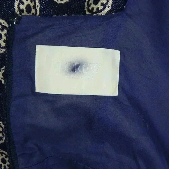 J.Crew Collection Roxy Racer Shift Dress Printed Heavy Linen Blue Beige Size 6 - Picture 5 of 7